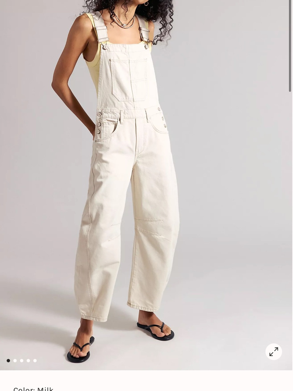 Free People Cream Denim Overalls